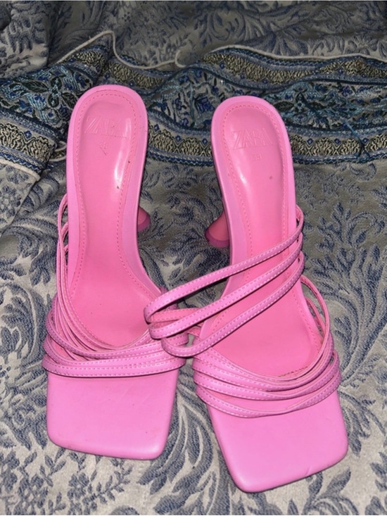 Zara Shoes - Zara Pink Strappy Square-Toe Heeled Sandals